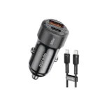 Porodo 50W Dual Port Car Charger PD 20W QC 30W with C to L Cable - Black - صورة 2