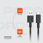 Porodo USB-A to Type-C Durable Charging Cable - Black - Image 3