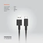 Porodo USB-A to Type-C Durable Charging Cable - Black - Image 5