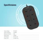 Porodo Blue FWC035 8 AC Power Strip Universal Sockets 3000W 3M 9.8FT - Image 2