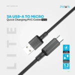 Pawa Lite 3A USB-A to MICRO Quick Charging PVC Cable 1.2M PW122 - Black, White - Image 2