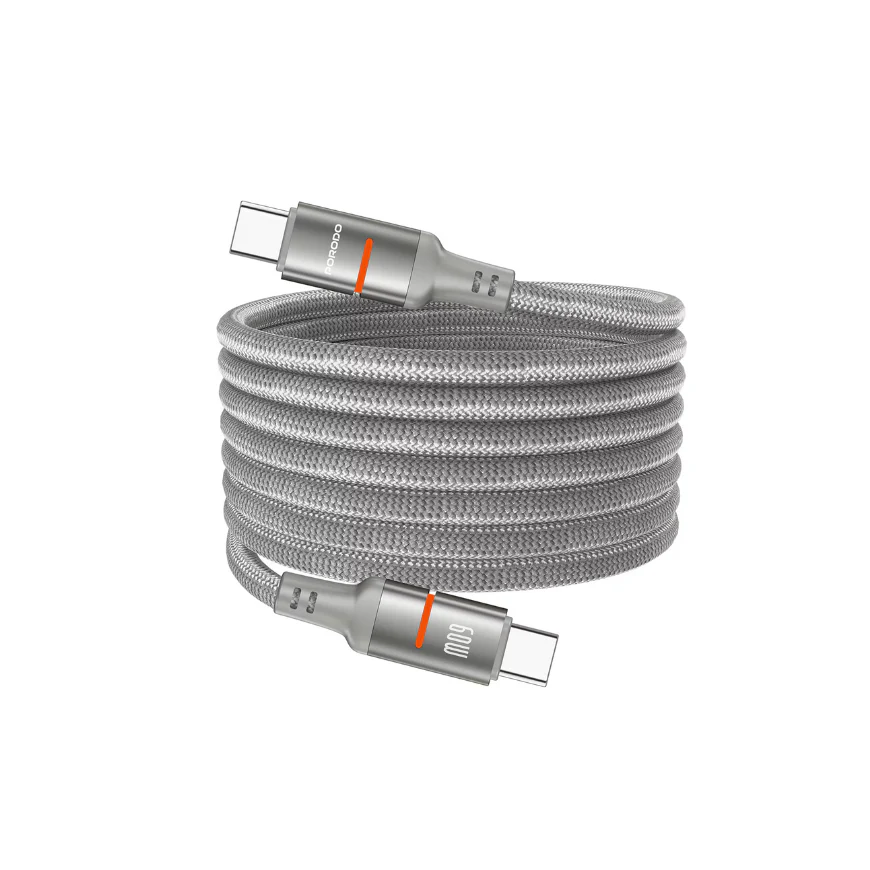 PD-CBL0030-GY-C-01 Porodo 60W Type-C To Type-C Magnetic Braided Cable 1.2M -Grey - Image 1