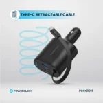 Powerology Type-C Retractable Car Charger 103W - Black - Image 5