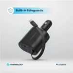 Powerology Type-C Retractable Car Charger 103W - Black - Image 3