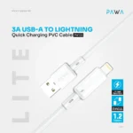 3A USB-A TO Lightning Quick Charging PVC Cable PW122 | White - Image 4