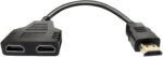 HDMI Splitter Adapter Cable, 1 in 2 Out HDMI Male to Dual HDMI Female 1 to 2 Way